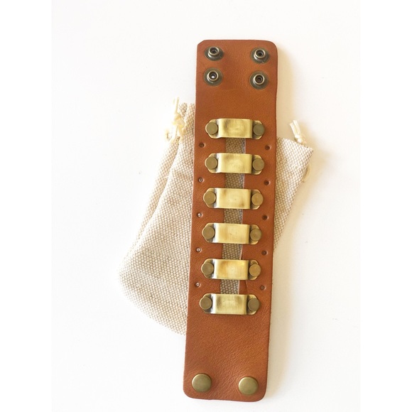 Genuine Leather & Brass Cuff Bracelet 9.5” x 2” - Picture 3 of 4